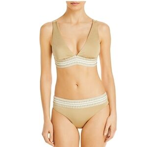 NWT Peixoto shimmery gold 2 piece bikini with stretch crochet trim